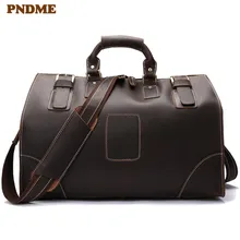 PNDMEvintage large capacity genuine leather men travel bag casual simple crazy horse cowhide duffle bag shoulder Crossbody Bags high capacity genuine leather travel bag fashion casual handbags shoulder bag men s duffle travel bags