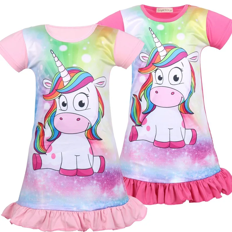 

Kids Baby Girls Unicorn Sleepwear Dress Rainbow Doll Pajamas Girl Birthday Party Dress Fancy Nancy Halloween Unicornio Costume
