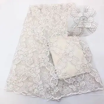 

Latest PURE WHITE African Embroidery Tulle Lace Fabric 2019 High Quality French Milk Silk Lace Fabric With Sequins 5 Yards