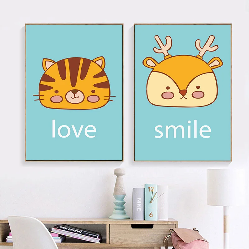 

Nursery Wall Art Cartoon Tiger Deer Canvas Painting Nordic Quotes Posters And Prints Wall Pictures Baby Kids Room Home Decor