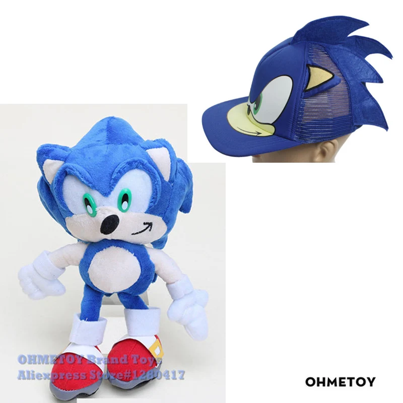

New 2PCS Sonic Toys The Hedgehog Plush Doll Cosplay Hat Baseball Cap Adjustable Kids Birthday Gift Collection