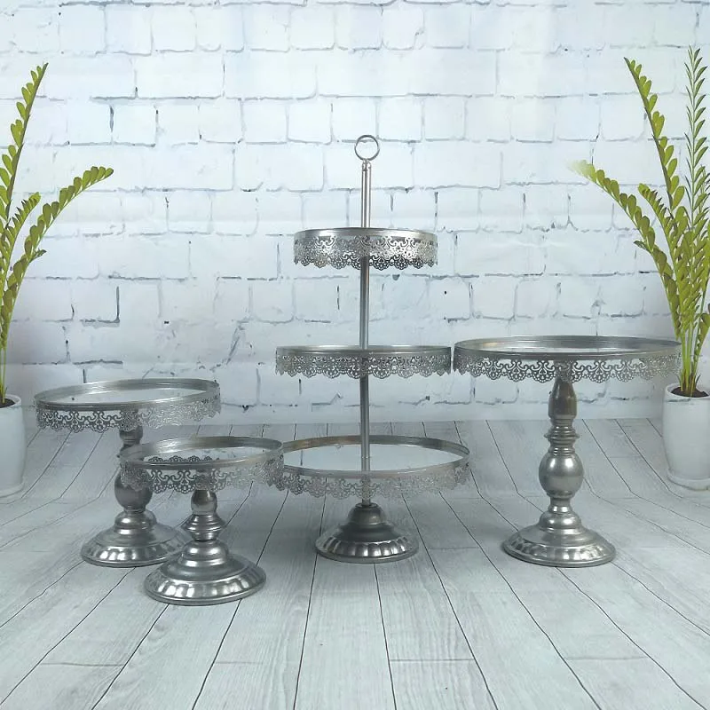 4PCS Silver 4 шт./компл. зеркальная поверхность Свадебный десерт лоток стойка для кексов, пирожное-Корзиночка Пан подставка для торта - Цвет: 4PCS Silver