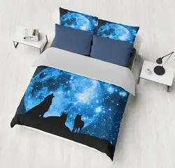 Модные Роскошные 3D волк постельного белья пододеяльник мягкие наволочка для подушки без набивки принт синий звездное небо Galaxy Две