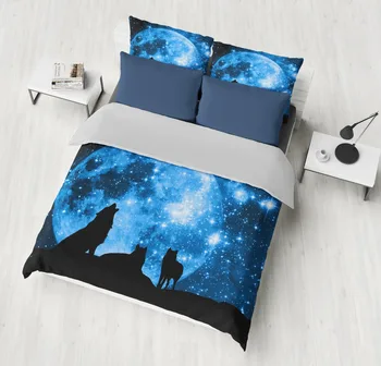 

Fashion Luxury 3D Wolf Bedding Sets Duvet Cover soft pillowcase No filler Print Blue starry sky Galaxy moon Twin/Full/Queen King