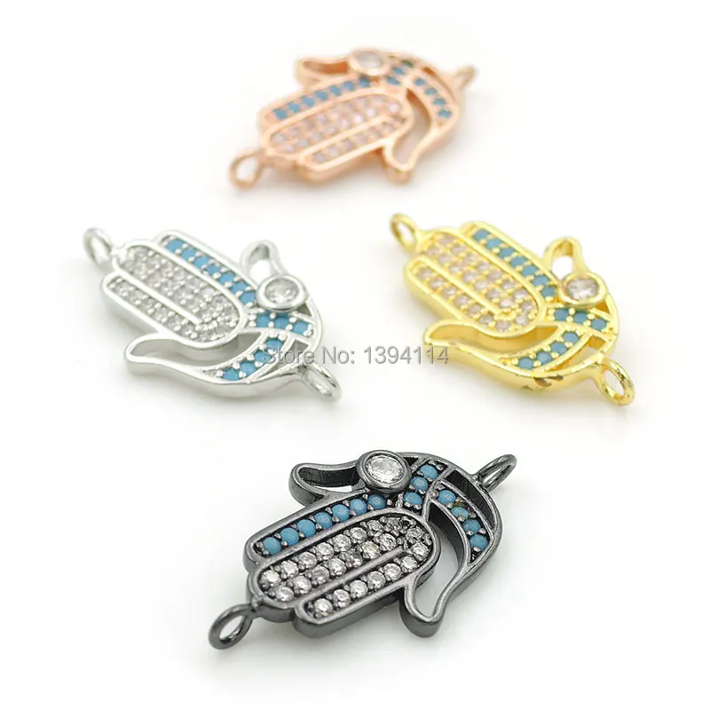 

21*12*2mm Micro Pave Kallaite&Clear CZ Bezel Setting Beads Palm Connector Fit For Women As DIY Bracelets Accessory