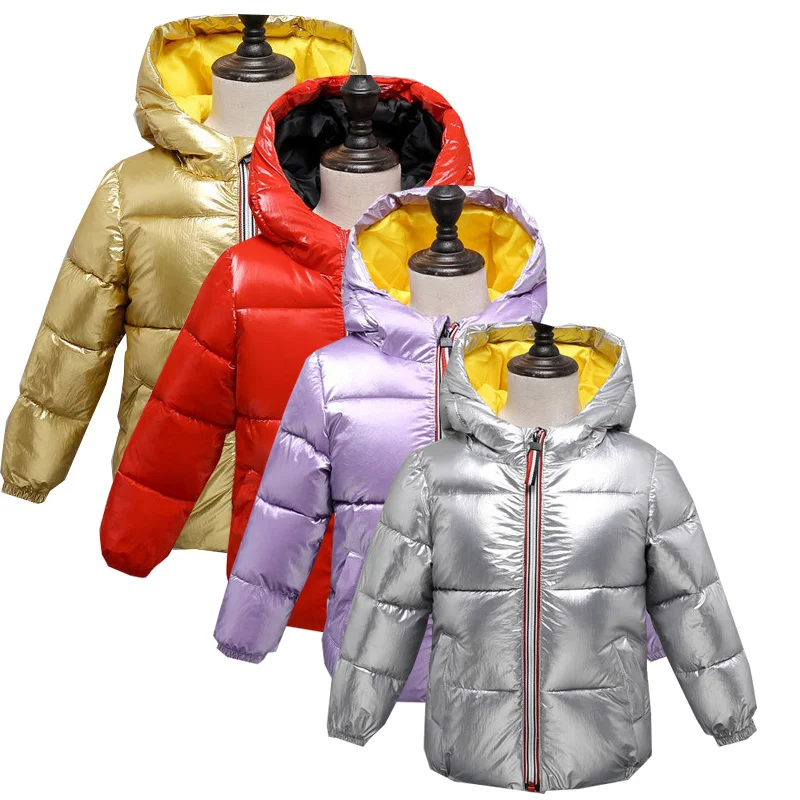 Детская зимняя куртка для девочек; Цвет серебристый, золотой; повседневное пальто с капюшоном для мальчиков; одежда для малышей; Верхняя одежда; детская парка; куртка; зимний костюм