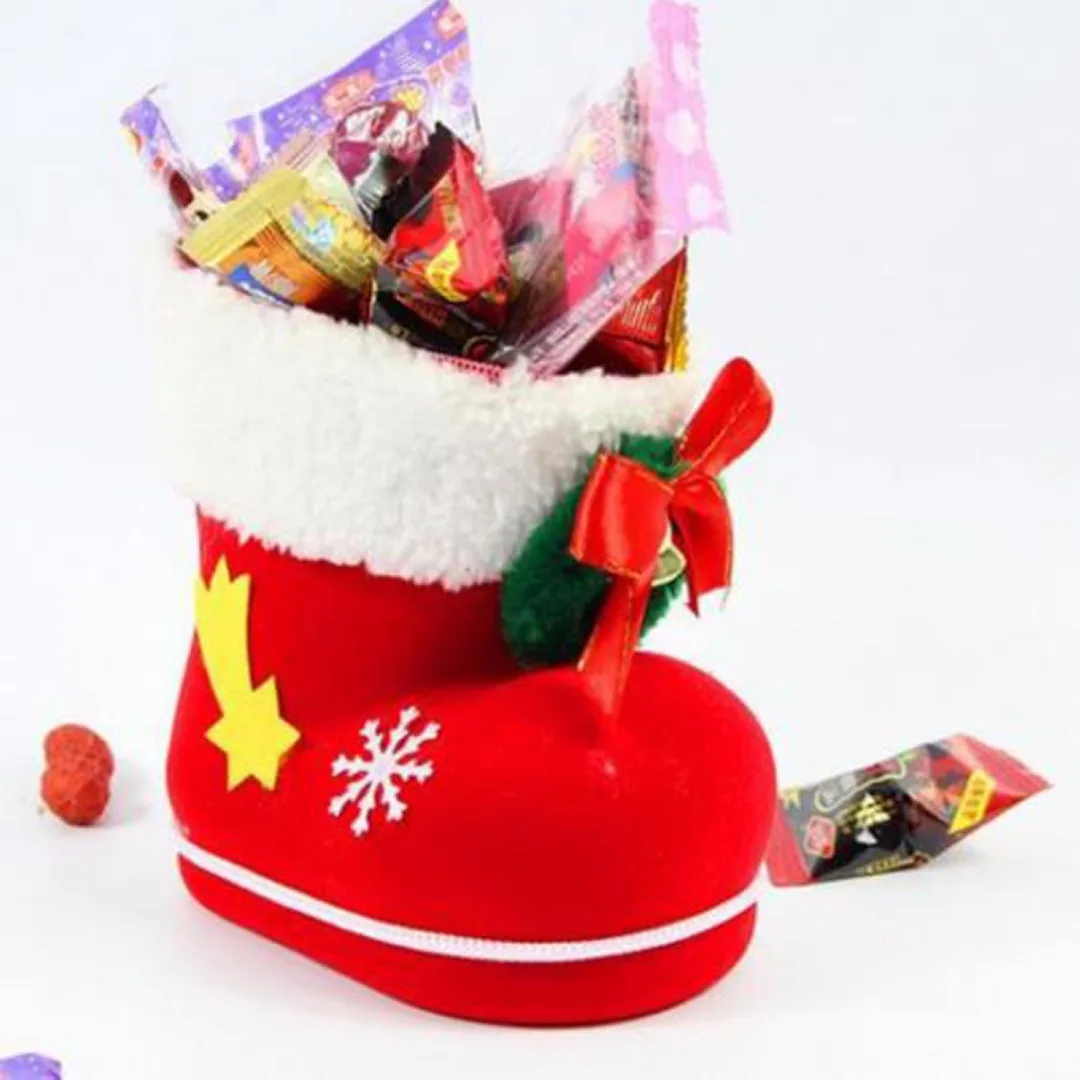 S/M/L Red Christmas Flocking Boots Socks Candy Box Christmas Tree Decoration Home Ornaments Laser Package Supplies