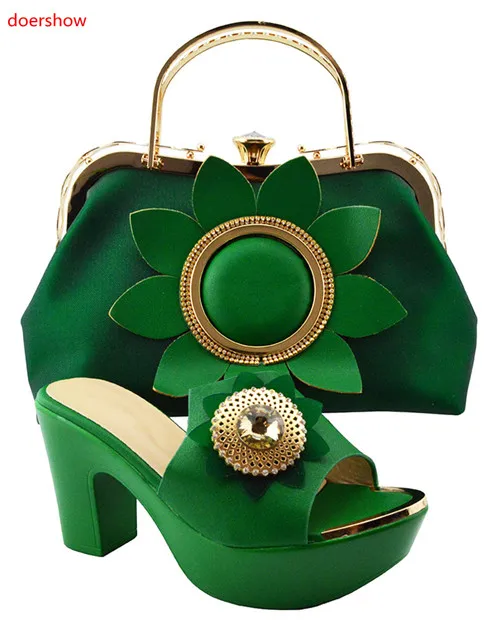 

doershow D.green Shoes and Bag To Matching African Shoes and Bag Set For Party Nigerian Women Fashion Shoes and Bags JZS1-35