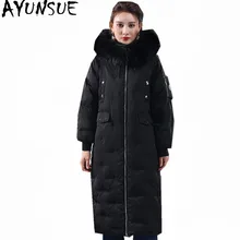 AYUNSUE/женские белые пуховики на утином пуху, длинная парка с воротником из меха енота, теплая зимняя куртка, женское плотное пальто, Chaqueta Mujer, WXF449