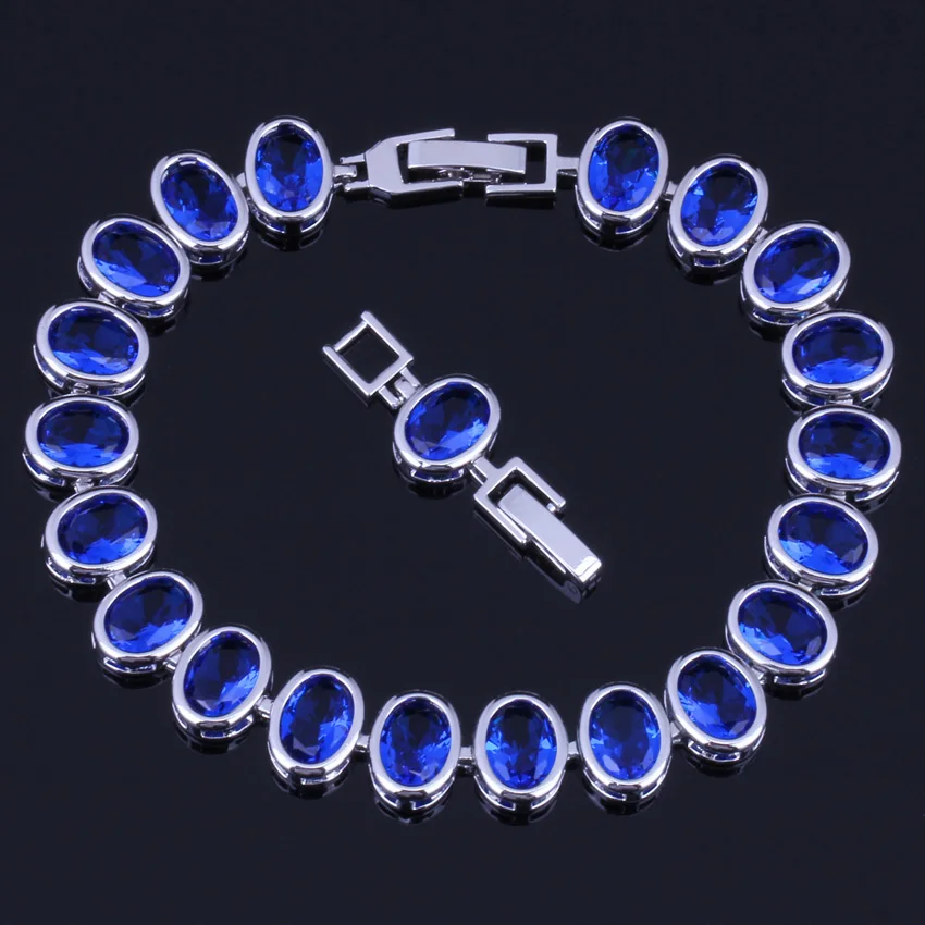 

Divine Egg Blue Cubic Zirconia 925 Sterling Silver Link Chain Bracelet 20cm 22cm For Women V0227