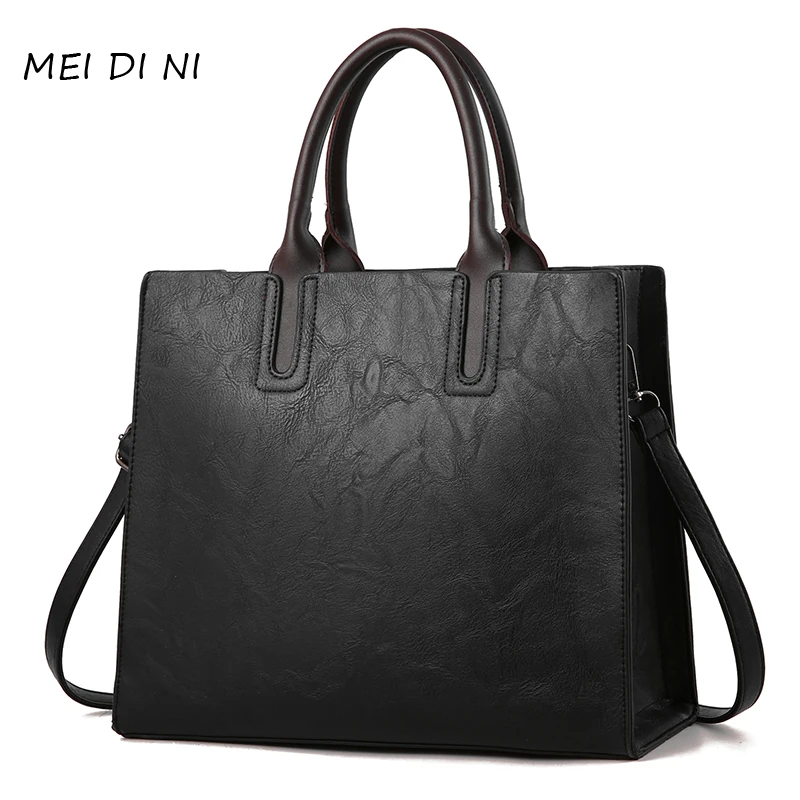 

MEI DI NI PU Leather Female Bag Brand Tote Vintage Ladies Shoulder Bags Big Crossbody Bags Business Ipad Party Women Bag
