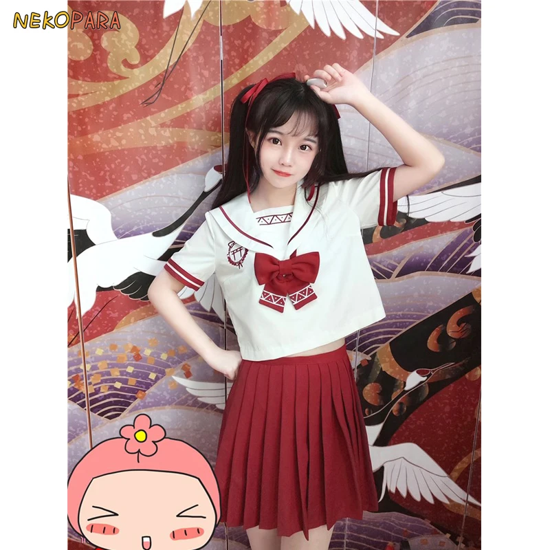 

Touhou Project Anime Kawaii Japanese School Girls Uniform JK 2Pcs Set:Short Sleeves Sailor Collar Blouse+Skirt