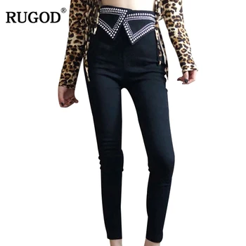 

RUGOD Elegant Diamond Pencil Pants Women Fashion Slim High Waist Black Trousers Female 2018 Autumn modis Casual pantalon femme