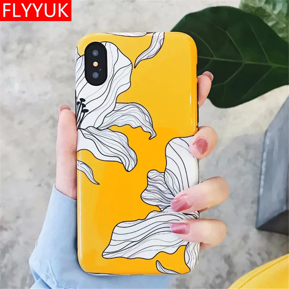 

Fashion Yellow Big Flower for Iphone 7 8 Plus X Cases High Quality Floral Smooth Soft Silicone for Iphone 6 6s Plus Phone Covers