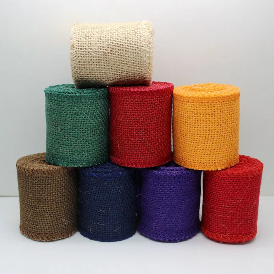 

2 Roll 2 Merter/Roll 6CM Jute Ribbon Burlap Fabric DIY Wedding Party Decoration Colorful Red Green Blue Brown Purple Natural