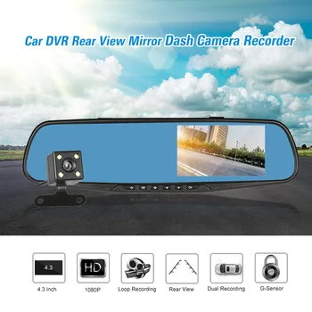 

KKMOON FHD 1080P 4.3'' Dual Lens Car DVR Rear View Mirror Dash Cam Video Camera Recorder