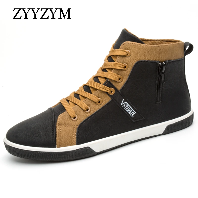 ZYYZYM Men Casual Shoes Spring Lace-up High Style PU Leather Fashion Trend Flats Non-slip Rubber Shoes Hot Sale