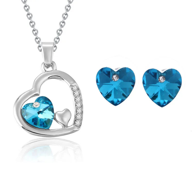 

Jewelry Sets wholesale New 2014 Fashion jewelry Austria Crystal Heart Shape Pendants & Necklaces Earrings Jewelry Sets Silver