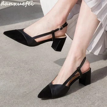 

Women's gnuine leather slingback high heel sandals brand designer pointed toe elegant ladies summer pumps evening dress shoes