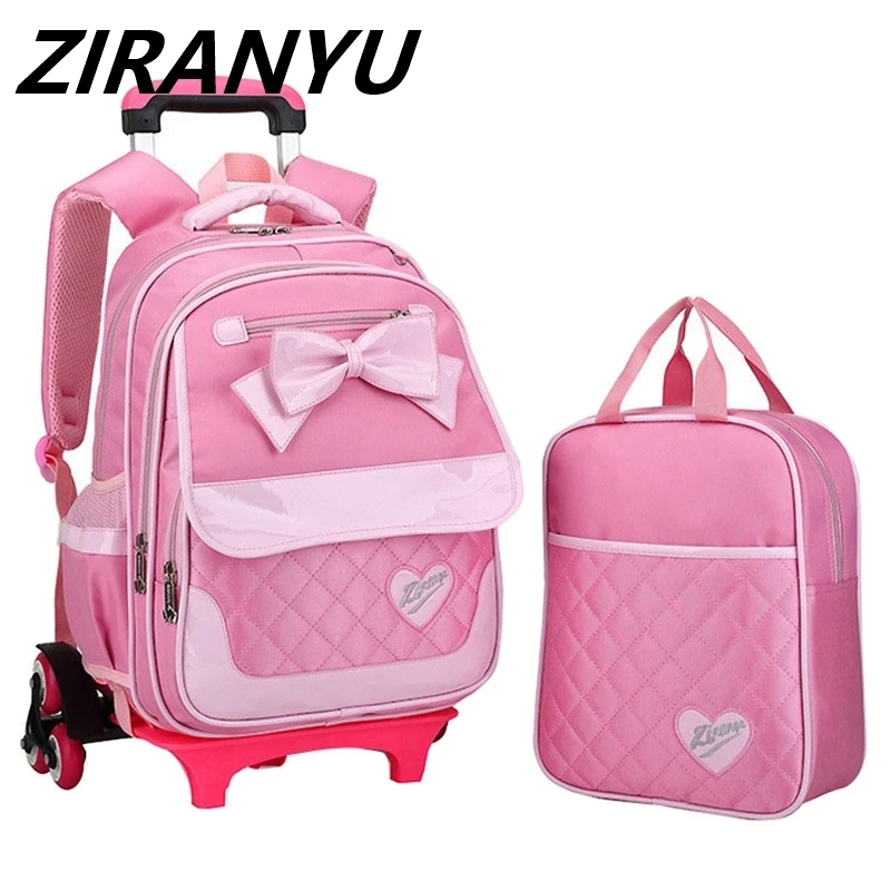 

Korean Style Children Backpack Kids Bow Cute Pink A Set Detachable Trolley School Bag Girls Wheeled Book Bags Mochilas Escolares