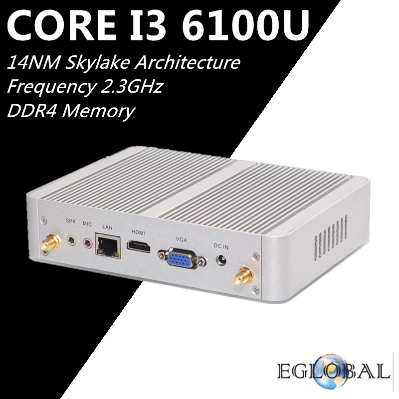 Intel Core i3 6100u EGlobal Skylake Мини-ПК HTPC безвентиляторный неттоп компьютер Оконные рамы 10