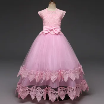 

Long Lace Mesh Prom Dresses For 11 Year Olds Pink/white Sweet Bow Tulle Design Kids Party Wear Dress 2019 Party Frocks For Girls
