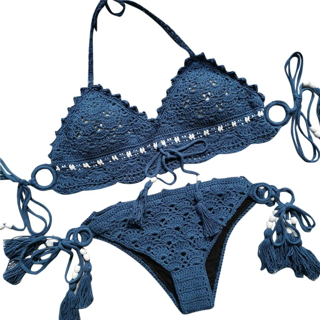 

Women Sexy Swimwear Hand knitted Suit Hollowed Hook Bandage Beachwear Women swimsuit bikini suit beach suit fashion 2019 A30411