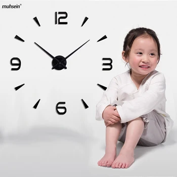 

muhsein 2020 New Digital and Trapezoid Combination 3D Mirror Clock DIY Round Living Room Wall Clock Free Shipping