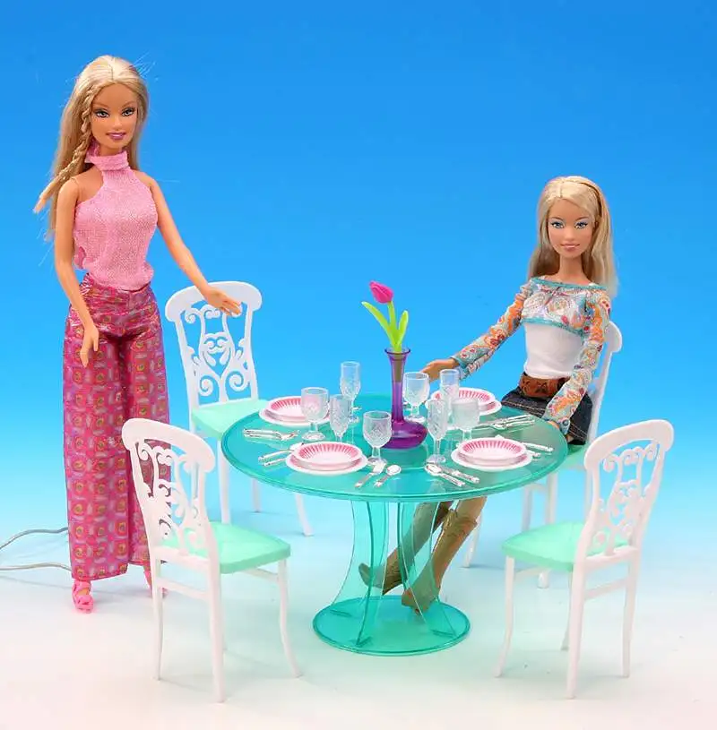Оригинал для Барби обеденный стол принцесса мебель кухонные аксессуары 1/6 bjd кукла комплект для обеденного стола стул Миниатюрный