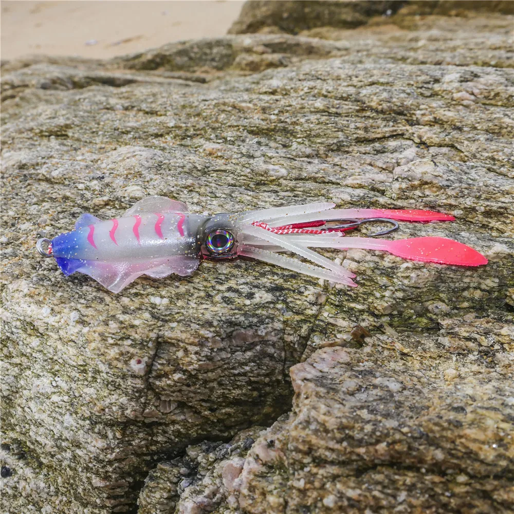 1 piece 20g Saltwater Squid Soft Bait 3D Eyes Glow Octopus Fishing Lure  with 9g Blade Fishing Hook For Sea Fishing - AliExpress