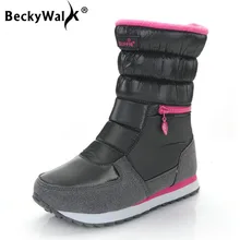 BeckyWalk/ г. Новые женские зимние ботинки Нескользящая Водонепроницаемая зимняя обувь до середины икры женская утепленная обувь с хлопковой подкладкой WSH3097