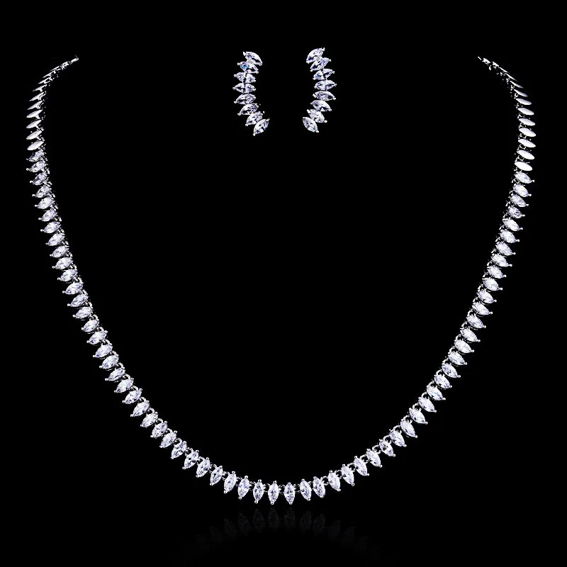 

High Quality 2018 Inlaid water droplets CZ Beads Jewelry Sets Crystal Bridal Necklace For Brides With pendant