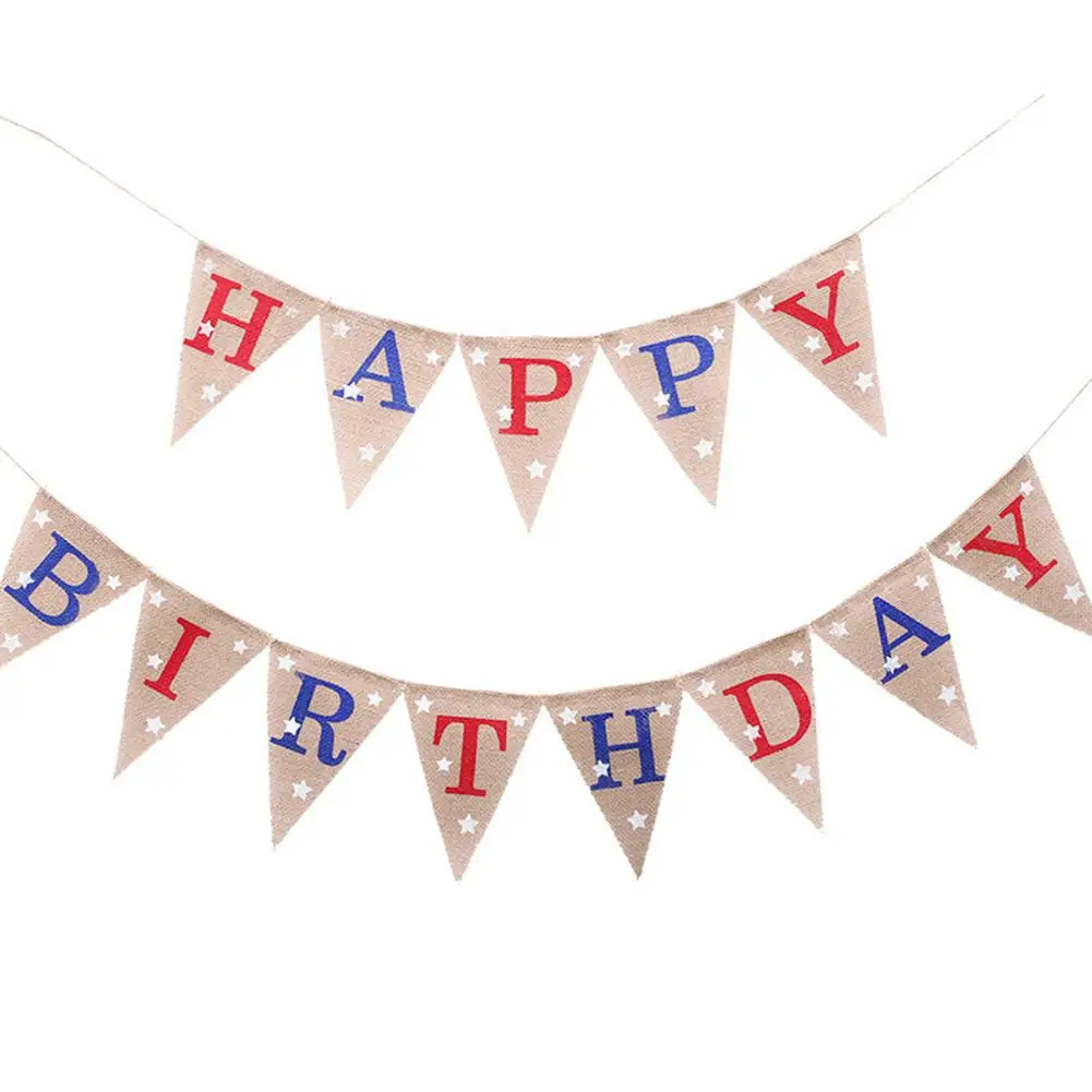 

2m American Flag Banner Linen Flag Colorful Triangle Banners Birthday Party Decoration