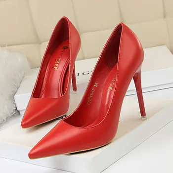 

Pumps Women Shoes Red PU Slip-On Shallow Wedding Party Pointed Toe High Heels 10.5CM Pump Chaussures Femme feminino Zapatos Muje