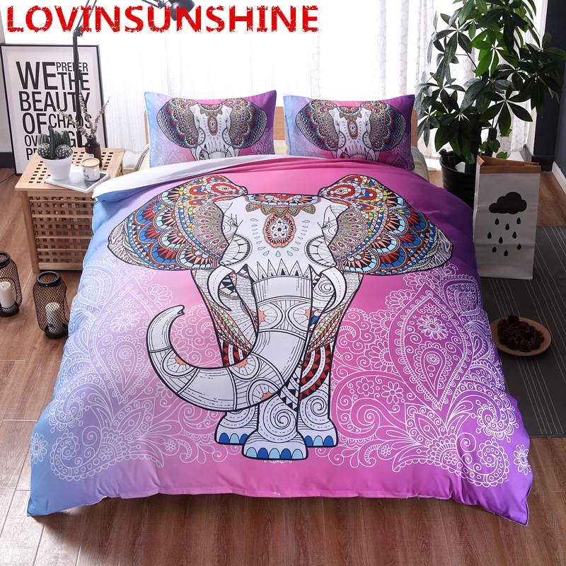 

Colorful Elephant Bedding Sets Queen Size Bohemian Duvet Cover Mandala Bed Set White Animal Print Bedclothes 3pcs Home Decor