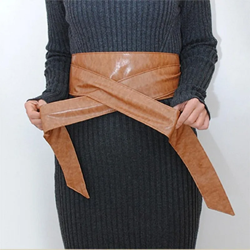 1 шт. модное женское элегантное покрытие из искусственной кожи вокруг банта связать широкий пояс корсет кожаные ремни-пояса универсальные