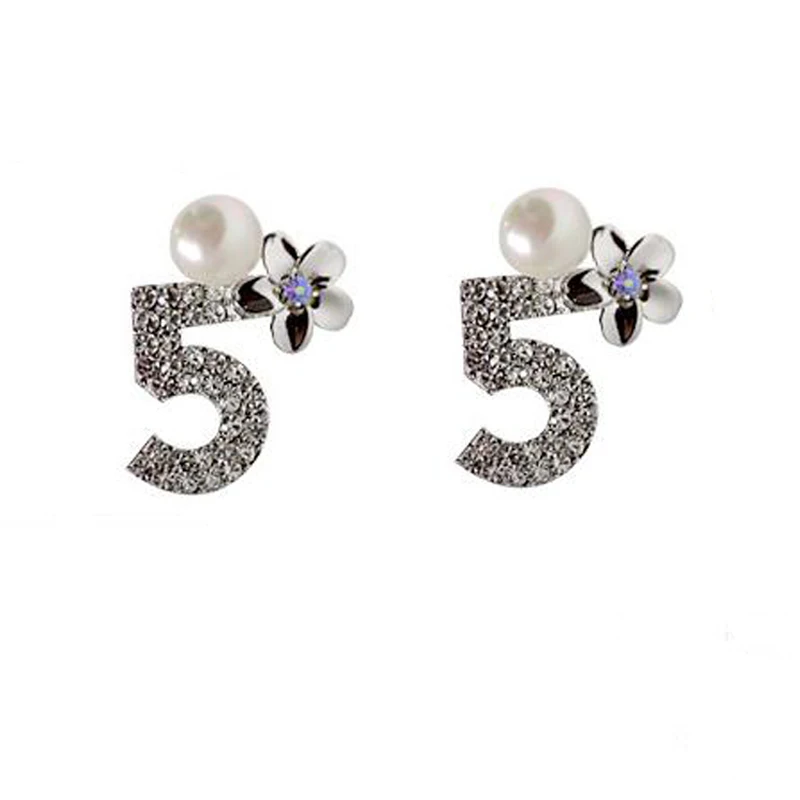 2017 Exaggerated Zirconia Number Five Stud Earrings Gold Plated Earrings For Women Wedding