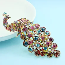 Muy Hermosa de Colores Del Pavo Real Broches Broches Para Las Mujeres Collar Feminino Navidad Brillante Marca de Cristal Austriaco Broche del Pin REINO UNIDO