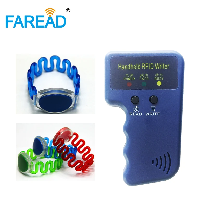 

x100pcs 125khz T5577 RFID Wristband+1pc Handheld RFID Writer Duplicator Copier Programmer RFID Reader for access control