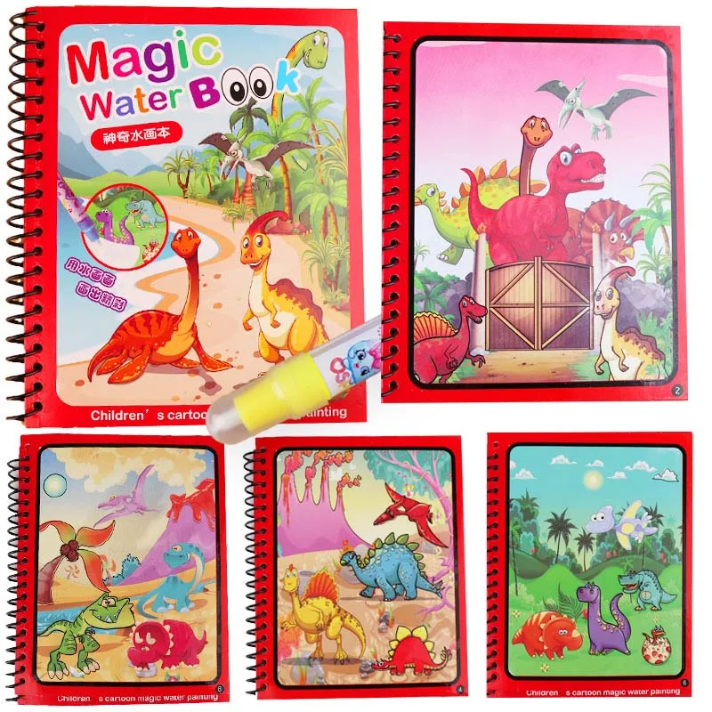 Magic Water Drawing Book Coloring Book Doodle With Magic Pen Painting Drawing Board For Girls Boys Toy - Цвет: dinosaur