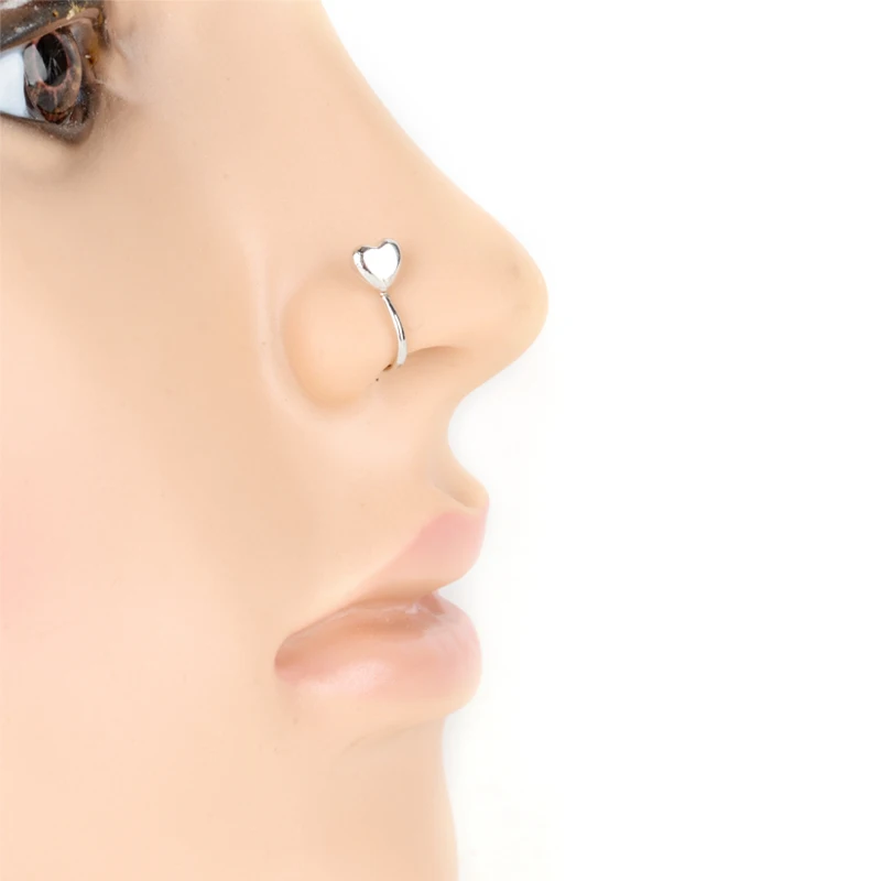 Boho Fake Nose Clip Fashion Stainless Steel Heart Non-Piercing Nose Cuff Ring Shellhard Charms Piercing Septum Body Jewelry