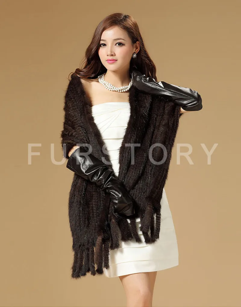 Fur Story 070306B женский вязаный Роскошный натуральный мех норки палантин накидка пончо пальто одежда различные цвета