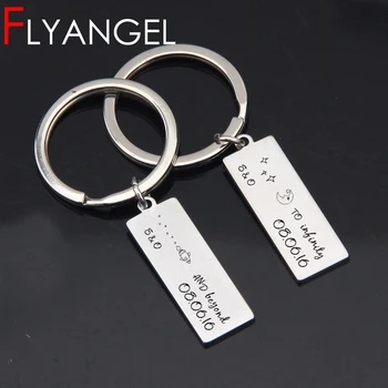 

2pc Custom Data And Name Initial Fashion Keychain Engraved Infinity Beyond Lover Keyring Gifts For Lover Couples Friends Jewelry