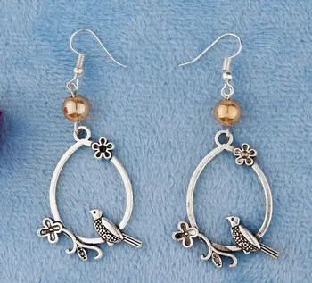 

Hot 40 Pair Retro Silver Bird Birdcage&Glass Bead Charm Pendants Bohemian Drape Earrings Jewelry DIY For Women Top Quality J568