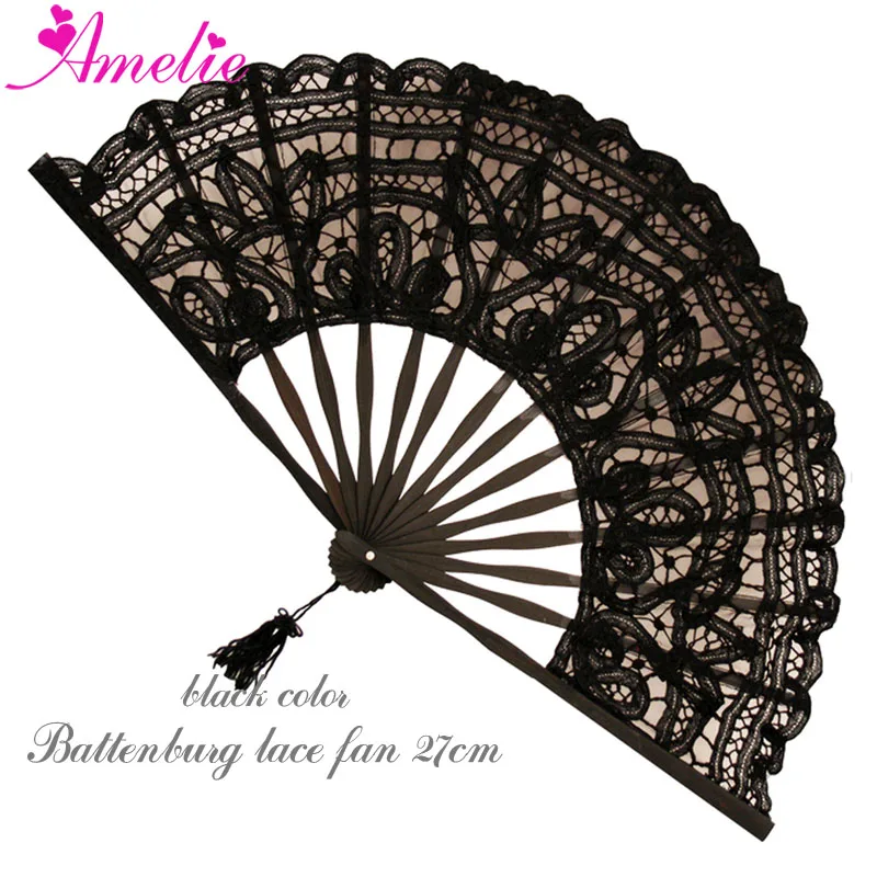 Victorian Handmade Party Decoration Wedding Gifts Vintage Battenburg Lace Fan 27cm 1pc Bridal Gifts Hand Lace Fan