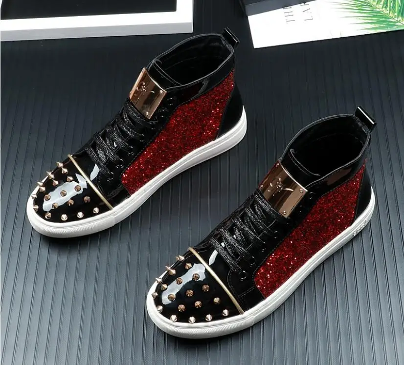 

new arrival sequins rivet Sheet metal Casual Platform high top shoes Flats Male Designer prom Dress Loafers Shoes zapatos hombre