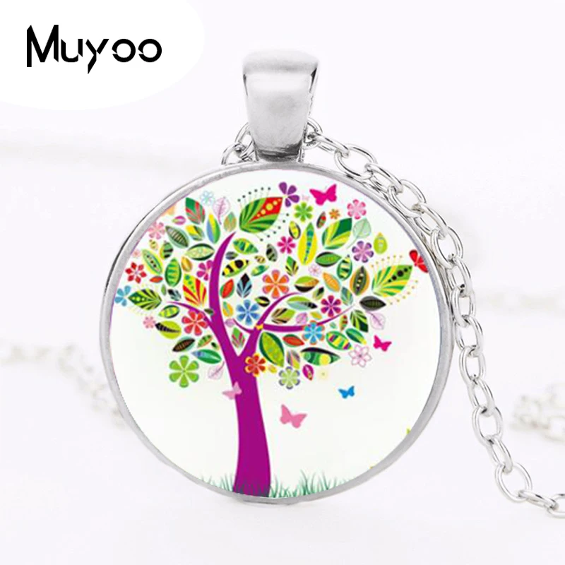 

Hot modern colorful tree jewelry tree of life necklace bubble picture necklaces pendants silver plated chain tree jewelry HZ1