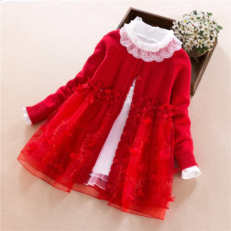 

Children Clothing Sets Spring Korean Girls Solid Pullover Sweaters+Printing Dress 2 Pieces/Suit Kids Autumn Clothes