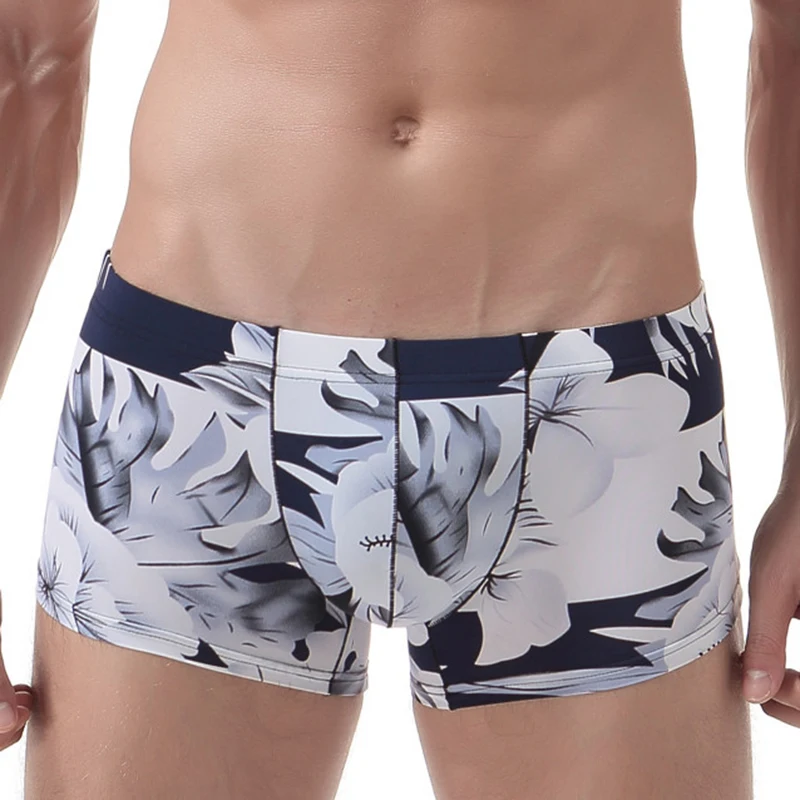 Men Summer Ice Silk Boxer Shorts National Flower Printed Thin Panties