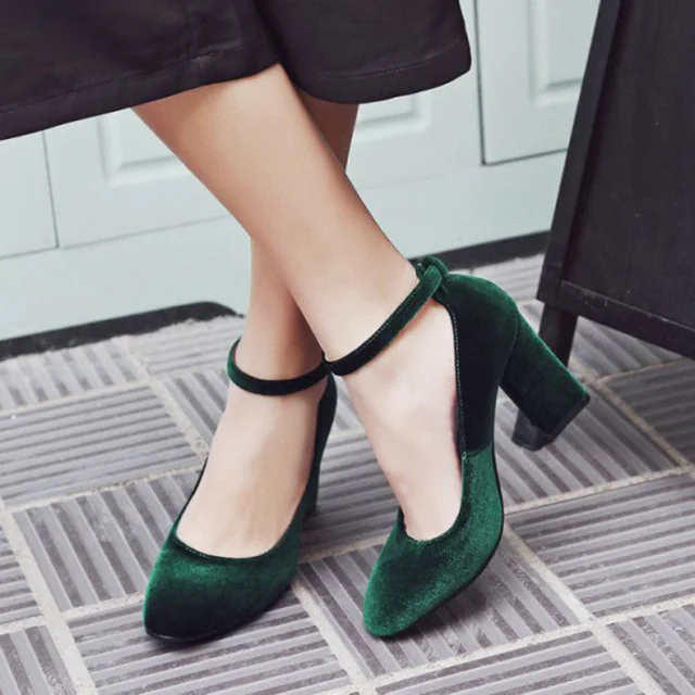 Buy FSJ Classic Womens Autumn Dark Green Ankle Strap